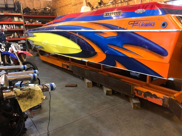 Setting on the trailer on some cribbing 