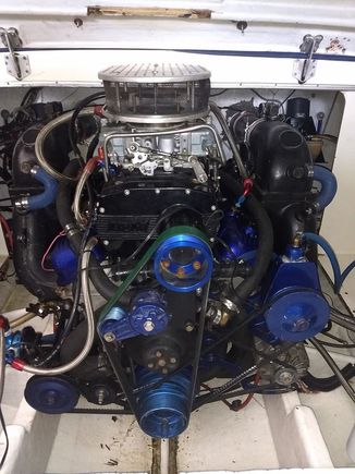 Mercruiser / Mercury Racing /B&M420, Holley 850 blower carbs,intake,pulleys,brackets,manifold,everything.Blower was rebuilt and tefloned by Blower Shop about a hundred hours ago,carbs were rebuilt and setup by Dan DiVinci three years ago at a cost of $900, have two pulleys,,stock and slightly smaller,stock is 10 rib but other pulley is 16 rib however works fine with stock 10 rib bottom pulley.Makes 5lbs of boost on a 547 bbc with BBX3 heads opened up to 200cc combustion chambers with stock pulle