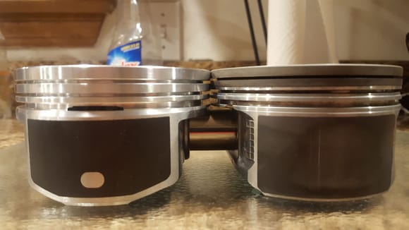On the left is the KB piston. On the right is the factory piston.