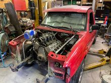 Holy CRAP!!!

Could this really happen??!
The truck oil pan is keeping it from sitting all the way down (5" more).
That is 6.0 LS with 1,000 hp S475 turbo I am building for a 1981 chevy Caprice.
I just wondered if it would SQUEEZE in there 😳