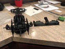Front wing assembled. Rear wing and rear sway bar installed. 