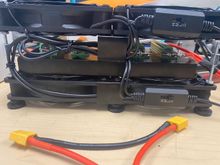 Ends solders up and USB fan cables routed and twist tied. Strong double sided tape for the fan controllers