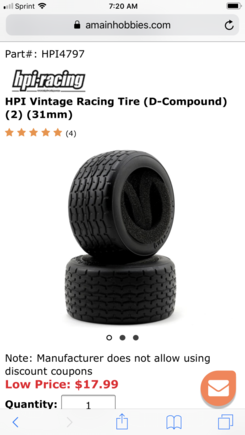 Ejtnt. The Hpi VTA Tires have finally be staying in stock over here for about a solid 7 months. Used to be an order would come in and one racer would buy up 30 sets so their club could keep running them. 