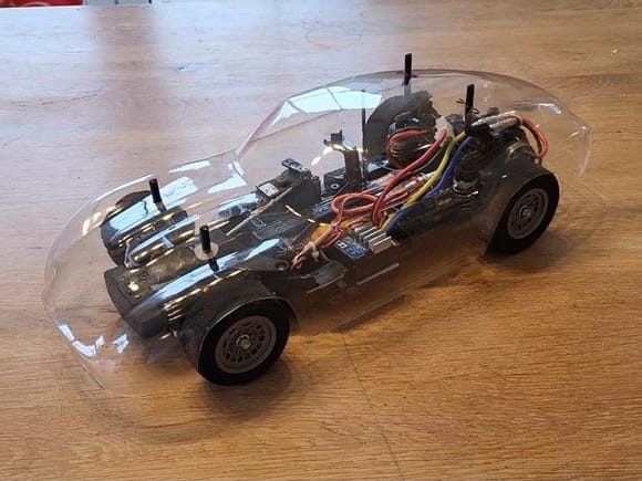 The clear body on the Tamiya M-06 chassis