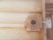 Close up of locked location and assembly. Pin goes through collar and dowel. To remove the assembly just pull the pin out.