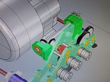 The power transmission device added to the existing gearbox is the part marked in green.