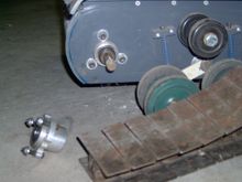 Other side of the go kart hub and the 4.5" wide steel conveyor belt tracks.