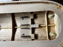 Removed internals so I can focus on the outside of the hull.  Two more holes to drill before I fill, fiberglass, and gel coat.