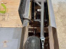 Left front main gear door done. Like original, offset hinges allow wheel to move without hitting gear door. Only 5 more gear doors to hinge