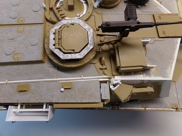 Added wire channel for the Blue Force Tracking antenna.  Fabricated new smoke discharger mounts.  Lost the top of the commander's hatch so I had to fabricate a new one.