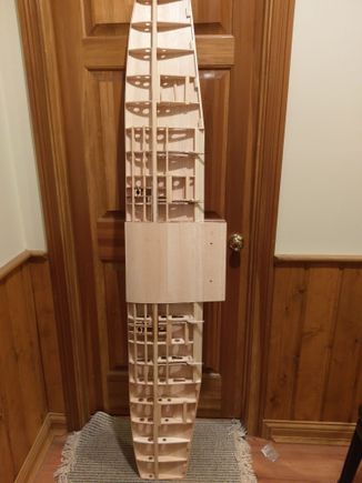 Lots of days later, and all three sections aligned nicely and were epoxied in place. Yes, it's a one piece wing. Not ideal for transportation. 