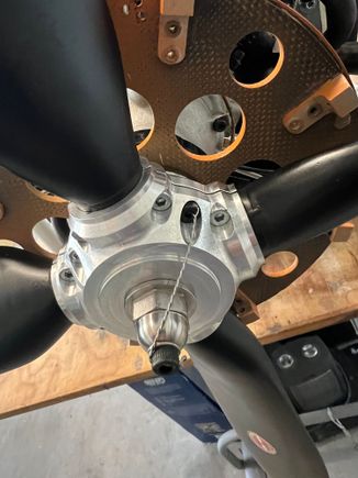 I drilled safety wire holes into one of the prop hub bolts and use it as the anchor for the main prop bolt safety wire.