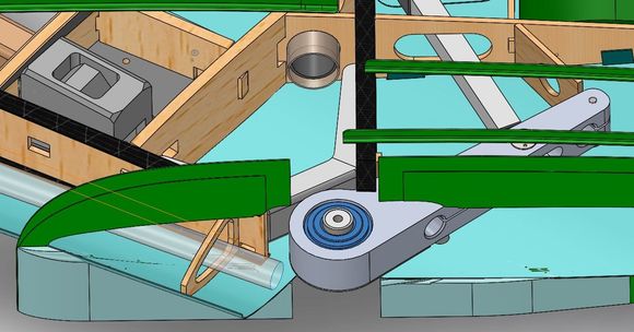 Carbon plates that hold the pin - removed. The pin is visible, along with the taper bearings (blue).