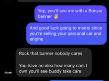 Tries to flex his “many cars”, even though his bankruptcy claim would not have gone through if he still had assets