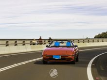 Heading north on the Sea Bridge with my two sons in the car.