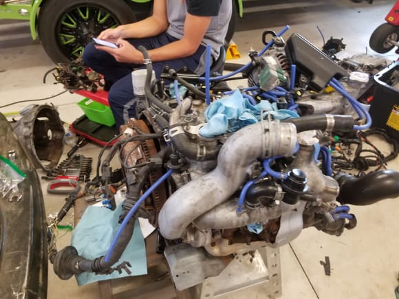 The '96 JDM motor about 50% finished with rewire, vac line etc.  