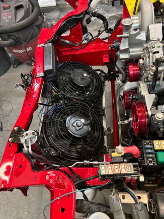 Air conditioning and cooling system. Mishimoto radiator. I used the oem fan shroud with 2 new flex-a-lite 12” s type fans. All new hoses throughout 
