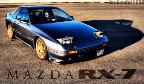 Mazda RX 7 wid racing heart wheels painted gold