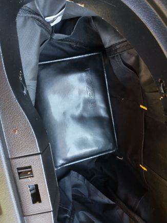 My solution to the battery mod hacked passenger side bin - using a tool bag to restore the hacked bin to functional. It ain't pretty, but it works!
