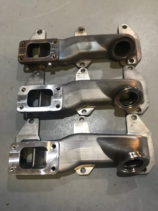 First three cast manifolds . Top one fitted the gtx2582r and is going to a local here in NZ. Next one down is the one On my current setup. Bottom one went to Aussie and is currently being fitted.