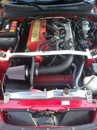 Now I have installed K&amp;N intake, UR Strut tower bar, Mishimoto dual core radiator (Original cracked) dual 12 in. mishimoto fans, Berk Test Pipe, Catch can and a couple other little things! Fun little project