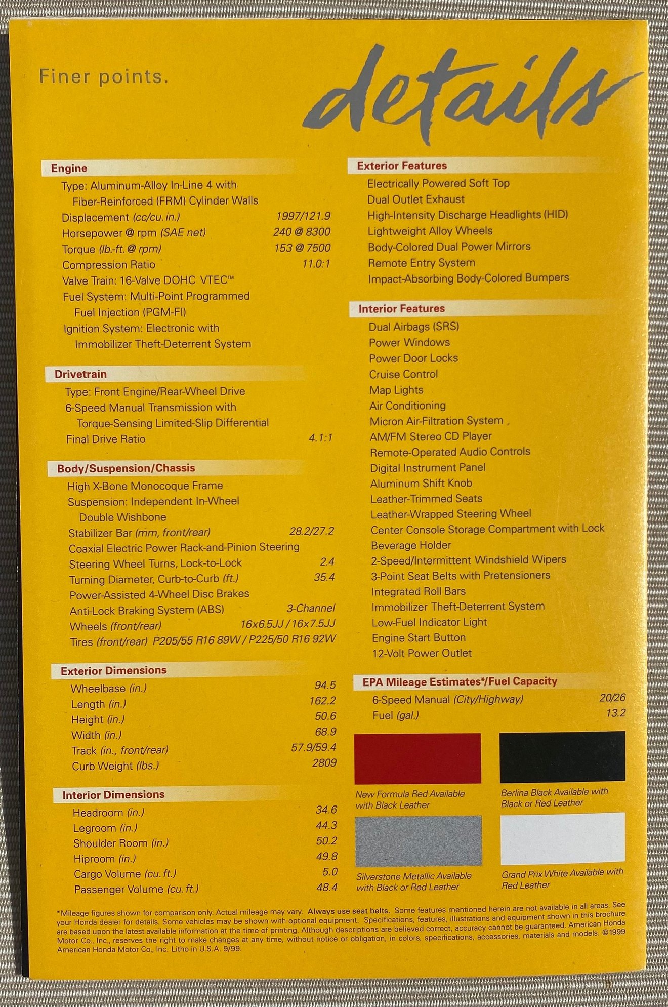 Miscellaneous - 2000  S2000 brochure - New - 2000 Honda S2000 - La Quinta, CA 92253, United States