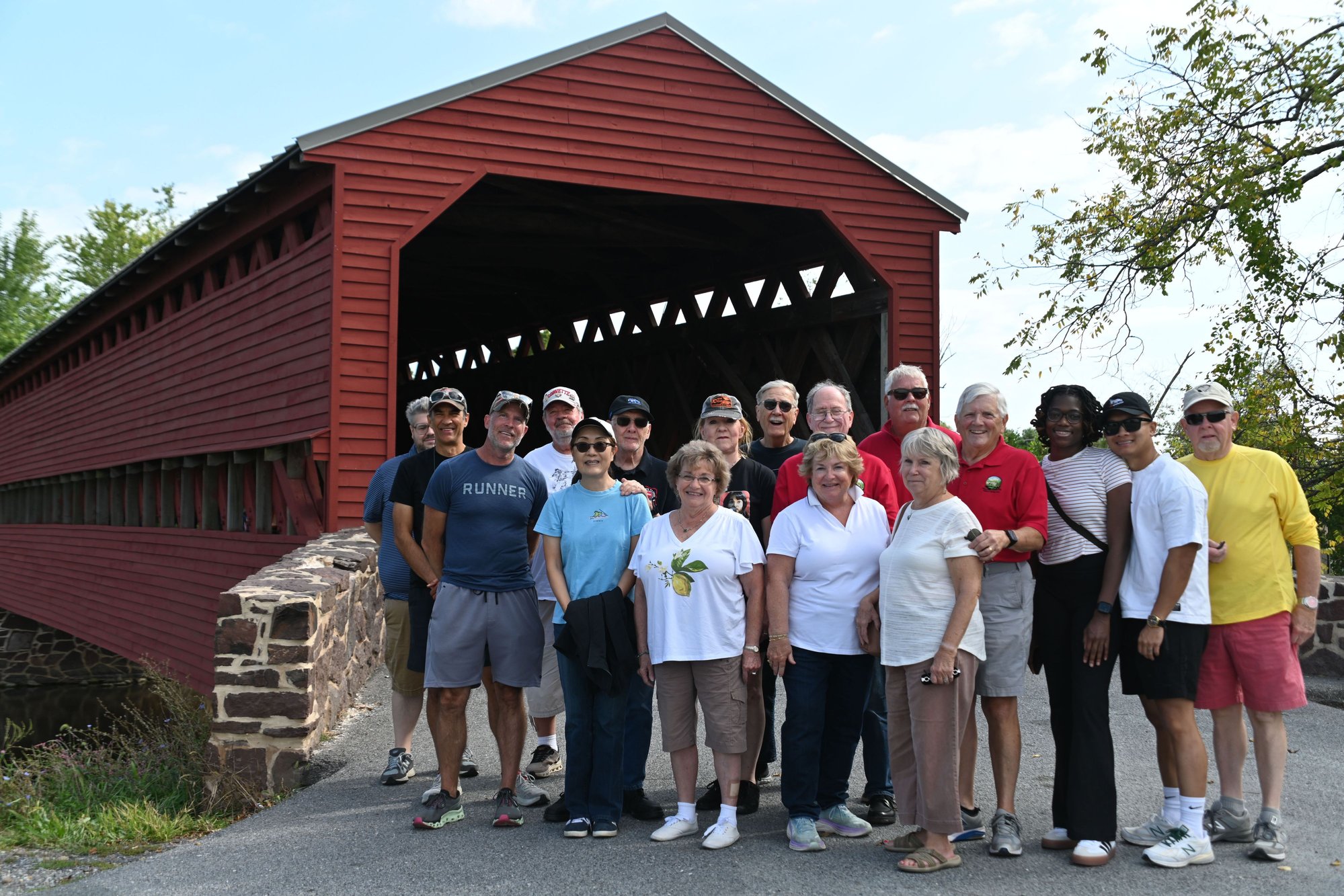The group at Sachs covered bridge.  Thank goodness it was daylight or we would have had to watch out for ghosts.  Hey!  Where did Jerry come from?