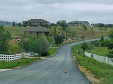 Driving towards the house on the top left.