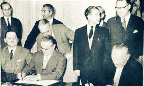 Here's a picture of Greece's finance minister at the London Conference of 1953, signing a treaty agreeing to cancel 50% of Germany's debt. Because it was the right thing to do.

Just posting it, you know, for no reason.