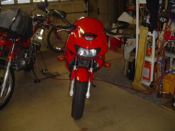 angle of bike on sidestand with 17mm shim bolted to stand bottom.