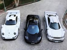 Porsche 993 GT1,Mclaren F1, and Mercedes-Benz CLK GTR AMG.
