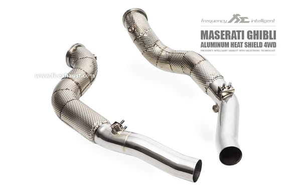Fi Exhaust for Maserati Ghibli 3.0T - Aluminum Heat Shield 4wd Catless DownPipe.