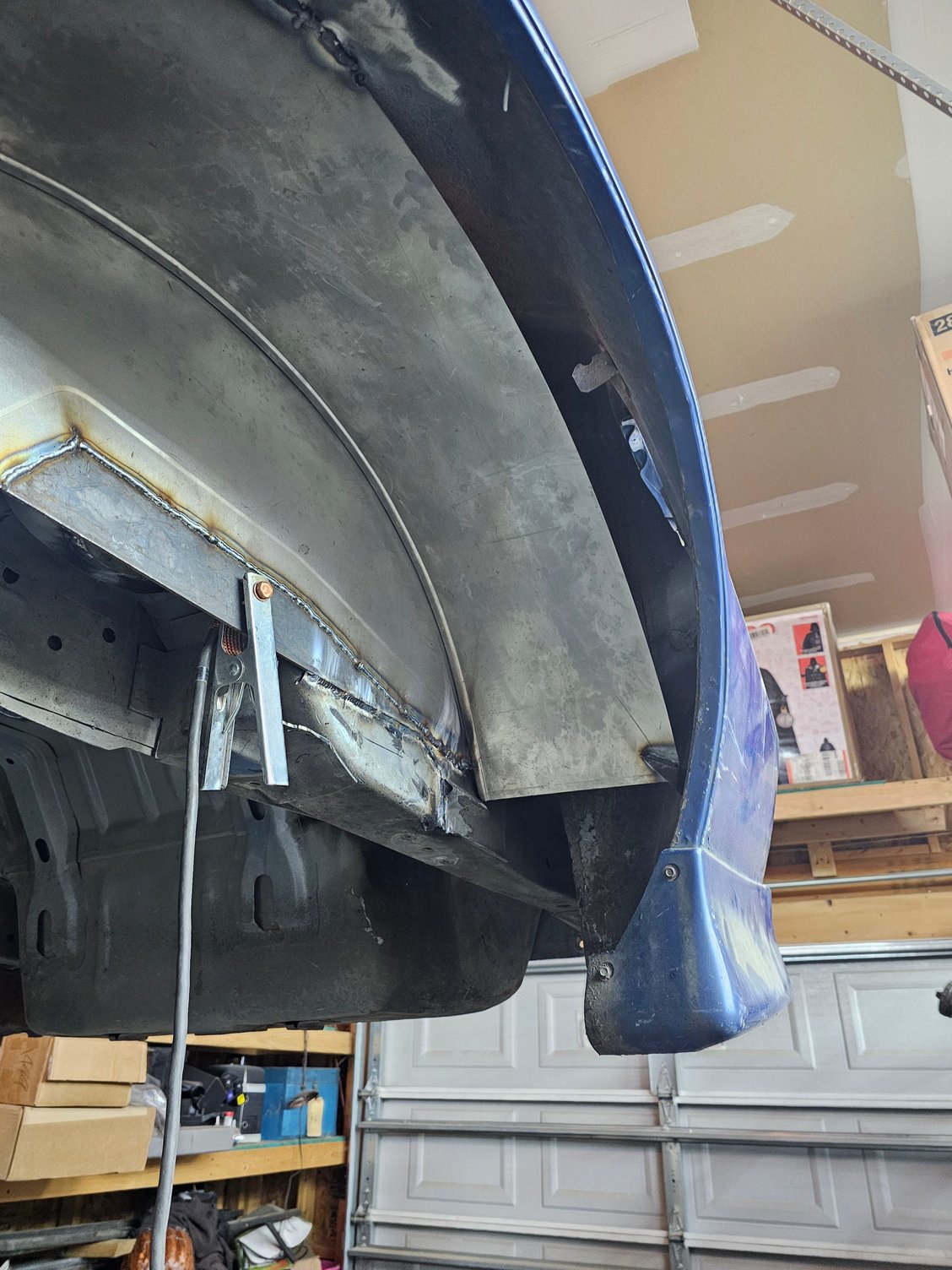 I didnt like the idea of just cutting out the bumps and not reinforcing the frame here so I welded back in some plate on both sides to keep it from flexing.
