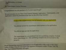 The original purchaser in Southern California 2007 letter about 3 year warranty