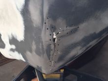 This was the task today. This split in my front bumper, using the bondo bumper repair epoxy 
Drilled ( pinning ) holes and used the screen provided on the back side