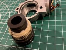 Bevel gear and Transmission housing, look closely to see the 'cams' on ID of bevel