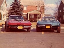 March 1972; The '67 is a 427/435 big block owned by my brother. The blue '65, 327/365 was mine.