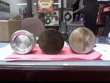 big bore 5.4 ford GT piston left, stock LS1 middle, and my SBC piston on right