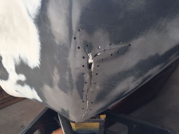 This was the task today. This split in my front bumper, using the bondo bumper repair epoxy 
Drilled ( pinning ) holes and used the screen provided on the back side