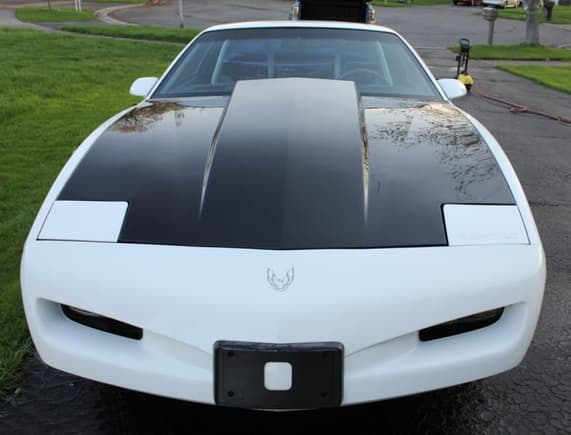 1991 T/A Front view new unpainted Fiberglass Cowl hood, custom fitted and installed.photo taken April 20, 2010!