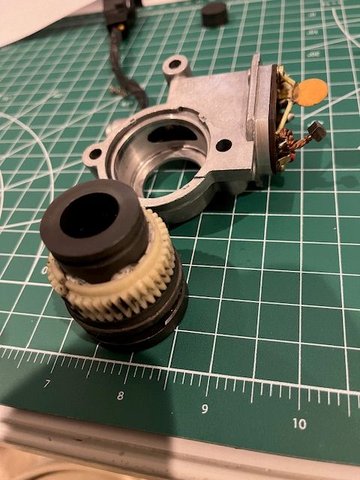 Bevel gear and Transmission housing, look closely to see the 'cams' on ID of bevel