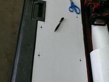 rear cardboard template for the tailgate (already soundproofed)  not 100% sure whether I want to cover the top plastic portion in neoprene, or if I should shoot it with bedliner (UPOL Raptor) as it's an odd shape that may be difficult to cover and in a spot that it'll take some abuse