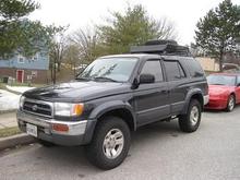 1997 4runner limited, 3.4, auto, (Not updated Pic) 2.5 Daystar coil spacer lift, toytec panhard and diff drop, safari rack, 1.5 wheel spacers, 265/70/16 BFG AT's