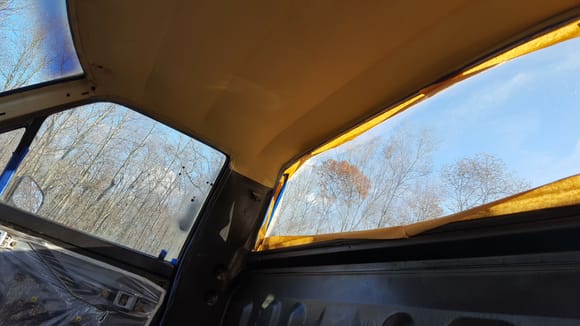 used the tan vinyl paint on the headliner, made it look brand new!