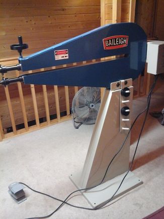 Hello to the new! This new Baileigh machine has a 36" throat compared to the old ones being 18" It larger size make doing door panels a dream compared to the old machine. Also this new machine has a variable speed foot pedal/forward and reverse, and the motor is practically silent, i love thjs thi g!
