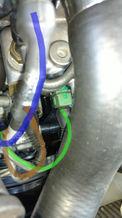 Green wire: engine coolant temp sensor. Brown wire: CSI thermo-time switch. Blue wire: TPS.