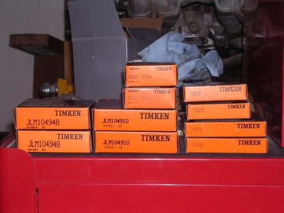Pics of wheel bearings and races, knuckle bearings and races, and new seals.