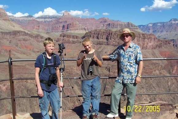 At Widforce Point, bottom of the Grand Canyon, can see the Colorado River behind us.  And yes it was a bitch hiking the 3900 ft and 6 miles back up to the top of the south rim.