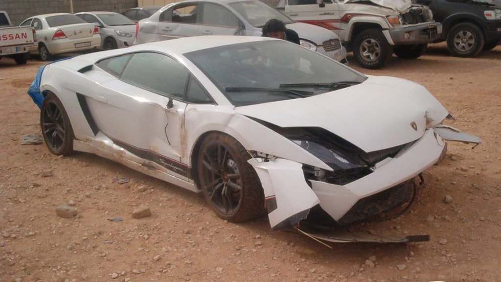 Wreckage of a Lamborghini Gallardo LP 570-4 Superleggera that crashed in Riyadh, Saudi Arabia
