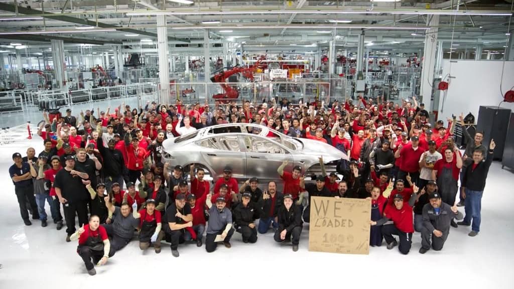 1,000th body for 2012 Tesla Model S on display at Tesla Motors factory, Fremont, CA, Oct 28, 2012